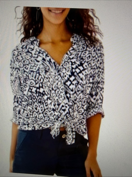 Lilly Pulitzer Tops - Lilly Pulitzer Navy & White Ikat Print Button-Down Shirt Casual Office Preppy L
